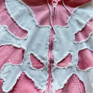 Sweats à capuche robustes avec broderie effet vieilli, couture artistique, pull doux et confortable en polaire, vintage, lavé, streetwear décontracté, sweats à capuche chauds - Product Image 4