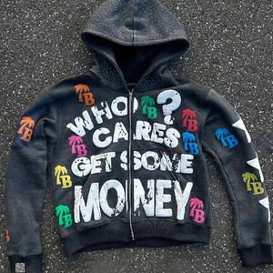 เสื้อฮู้ดซิปสำหรับผู้ชายเสื้อซักด้วยกรดแนววินเทจพิมพ์ลาย3D พัฟ2025ดี - Product Image 1