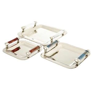 Bandeja de servicio de acero inoxidable con pulido de espejo Bandeja de servicio de desayuno de cena elegante para uso en hoteles y restaurantes - Product Image 1