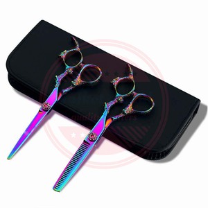 Ensemble de 2 ciseaux de coiffeur, ciseaux à cheveux droits et ciseaux à effiler en acier inoxydable avec étui en cuir - Product Image 2