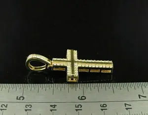 14K Yellow Gold Plated 2.00 Ct Round Cut Moissanite <b>Cross</b> Pendant Chain Vintage Style Charm Pendant for Gifts - Product Image 3