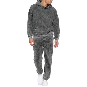 Trajes de sudor de lavado ácido Algodón Grueso Zip Up Flared Chándales completos Sudaderas con capucha y pantalones de chándal Conjuntos para hombres 2025 - Product Image 1