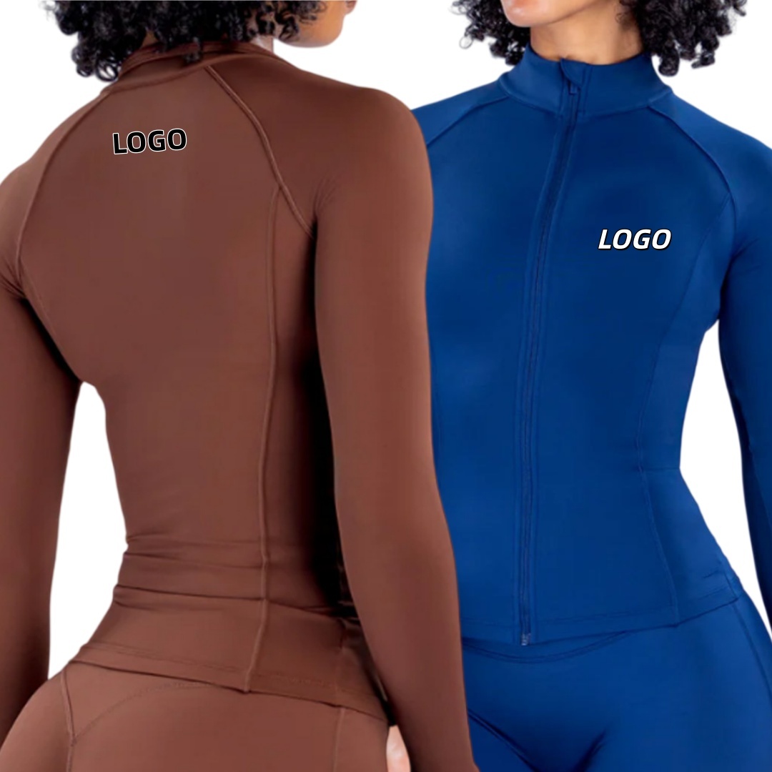 High Elastic Slim Fit Zip Yoga Jacket Women XL Thumb Hole Stand Collar Quick Dry Long Sleeve Fitness Sports Top