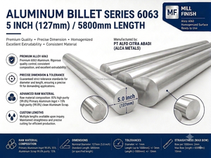 อลูมิเนียมบิลเล็ตคุณภาพสูง 6063 เส้นผ่านศูนย์กลาง 5 นิ้ว เกรดอัดขึ้นรูป T5 - T6 อัลลอยด์ ความยาว 5588 มม. - Product Image 3