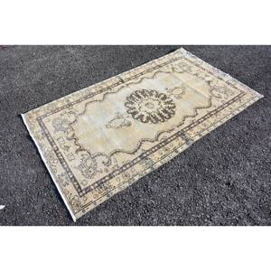 Alfombra turca vintage de 3,6x6,2 pies, beige, marrón, área grande, diseño clásico de retazos, hecha de lana, piel de conejo sintética, látex para uso en el pasillo - Product Image 3