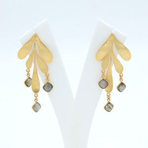 DUA-Boucles d'Oreilles Tendance en Laiton Labradorite pour Femmes, Plaqué Or 18K, Bijoux de Déclaration de Mariage - Product Image 4