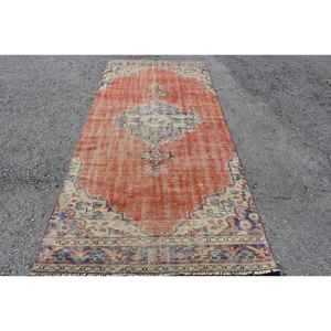 Alfombra Turca de 4.1x9 pies (125x274 cm), Alfombra Vintage con Estampado Animal Rojo - Product Image 1