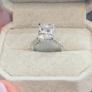 3.78 TCW Radiant Cut Moissanite Three Row <b>Vintage</b> Engagement <b>Ring</b> 14k Solid White <b>Gold</b> - Product Image 3