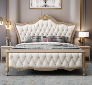 European Tufted Faux Leather Upholstered Queen Size Bed Wood <b>Frame</b> Soft Bed Design Style - Product Image 5