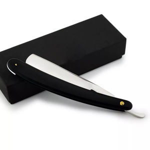 Maquinilla de afeitar recta clásica vintage con hoja de acero inoxidable y mango negro, herramienta de afeitado de garganta cortada para belleza y cuidado Personal - Product Image 3