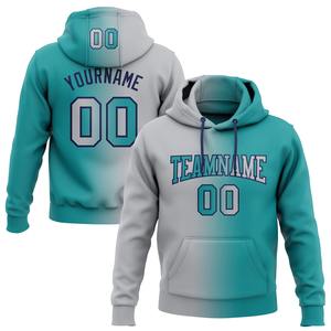 Direct Industry Wholesale 3D Embroidered Custom Stitched Teal Gray-<b>Navy</b> Gradient Fashion Sports Pullover Sweatshirt Hoodie - Product Image 1