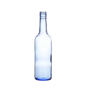 New Arrival 500ml Blue Round Glass Bottles for Cheap Russian Vodka Liquor Tequila Rose with Shrink Film