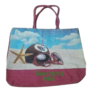 Bolsas de compras de yute personalizables de alta calidad Patrón de tela de origen indio crudo pequeño y esquema de color - Product Image 4