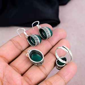 Conjunto de anillo colgante de pendiente de Plata de Ley 925 hecho a mano diseño personalizado ónix verde Natural hermoso para mujer para regalo de fiesta - Product Image 4