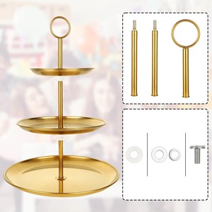 Juego de soportes de pastel de Metal dorado de 2 niveles para servir pasteles, postres, frutas, mesa elegante, centro de mesa, Fiesta en casa y uso de regalo - Product Image 6