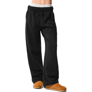 Pantalones de chándal holgados ecológicos con parte delantera plana personalizados OEM para mujer, pantalones deportivos informales de pierna ancha con cordón de cintura alta para correr - Product Image 6