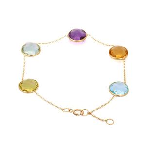 Handmade 18K Solid Yellow <b>Gold</b> Link Chain <b>Adjustable</b> Natural Semi-Precious Multi-Gemstone <b>Bracelet</b> Fine Jewelry for Gift - Product Image 3