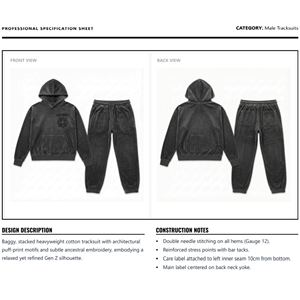 Ensemble de survêtement à capuche pour homme en coton épais 2-en-1 imprimé, délavé à l'acide, style streetwear vintage, avec strass, écologique et personnalisable - Product Image 6