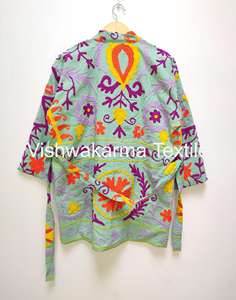 Veste courte en coton Suzani à col montant, tissée à la main, broderie pour femmes, écologique, nouveau design - Product Image 4