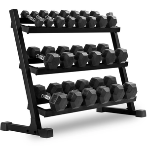 NOUVEAU STOCK - Ensemble d'haltères en caoutchouc de 60 kg avec support de poids à 3 niveaux pour l'entraînement du corps et des bras - Product Image 2