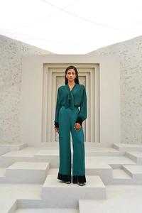 BARE Adultos Verano Elegante Sólido Natural Terciopelo Co-ord Conjunto Silueta suelta Viscosa Satén Seda Terciopelo Hasta el suelo Vestido - Product Image 3