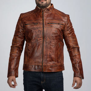 Veste de moto personnalisée de qualité supérieure pour hommes support en cuir de vachette fin fourrure style vieilli Letterman enduit ciré hiver - Product Image 2