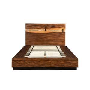 Lit plateforme moderne du milieu du siècle, bois d'acajou, bois massif, finition brun naturel - Product Image 1