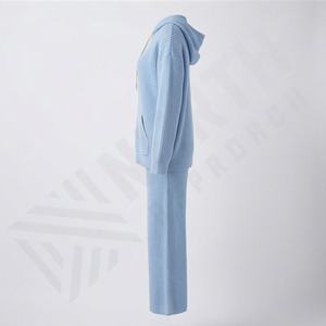 Conjunto Deportivo Informal Personalizado, 100% Algodón, Sudadera Corta de Punto, Pantalones Anchos, Conjunto de Dos Piezas para Mujer, Ropa Deportiva para Gimnasio y Correr - Product Image 3