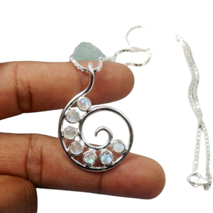 Pendentif en pierre de lune indien meilleur cadeau de qualité pour les filles pendentif Simple collier de pierres précieuses en argent Sterling 925 avec bijoux de timbre 925 - Product Image 1