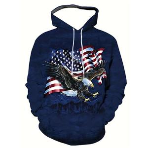 Patrón de águila Sudaderas con capucha Bandera americana Impresión 3D Hombres Sudadera con capucha de manga larga Jersey de gran tamaño Tops Ropa de hombre - Product Image 3