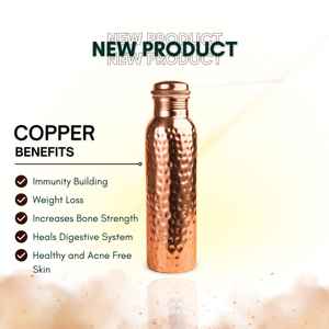 Botella de agua de cobre con diseño martillado hecho a mano, duradera y a prueba de fugas - Product Image 3