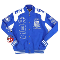 Blouson de moto de course pour fraternité, à col montant boutonné, avec empiècements et impression par transfert thermique, manches longues, motif Phi Beta Sigma sur le devant