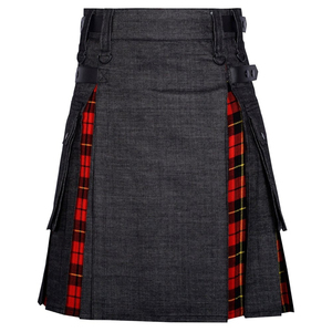 Kilt écossais hybride pour homme en denim noir 100% coton, kilt hybride tendance pour homme - Product Image 1