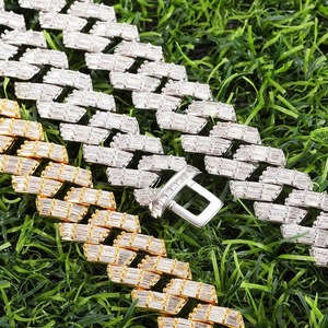 "Collier pour homme de 18 pouces en or Cuban Link Hip Hop-Chaîne à glace baguette à 3 rangs-Cadeau de mariage tendance" - Product Image 4