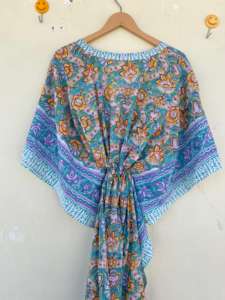 100% caftán de algodón con diseño Floral indio, cubierta de Bikini de playa informal larga para mamás para verano y otoño, suministro ODM de primavera - Product Image 6