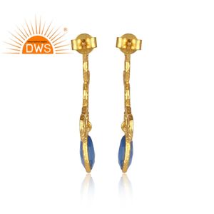 ต่างหูพลอยคาลซิโดนีธรรมชาติชุบทอง18K ทำจากเงินสเตอร์ลิง - Product Image 3