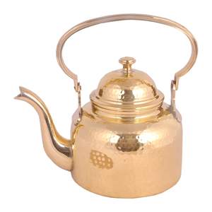 Théière en laiton pour faire du thé et du café, article de service (intérieur plaqué étain, design martelé) - Product Image 2
