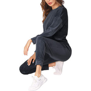 Vêtement de sport en velours pour femmes en gros, ensemble de survêtement en coton 2 pièces, manches longues, tenue de sport, survêtement en velours pour filles - Product Image 5