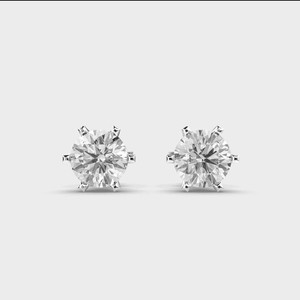 IGI Certified Round Brilliant Lab Grown Diamond Stud <b>Earrings</b> <b>Solid</b> 925 Sterling <b>Silver</b> 6 Prong Solitaire Diamond <b>Earrings</b> - Product Image 1