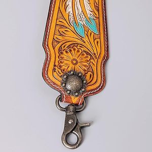 Leather Wristlet Key Fobs Embossed Floral Print Leather Key Rings Hand Tooled Leather Accessories Key Straps - Product Image 6