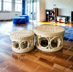 Petit tabouret multi-usages en rotin pour plante Chaise de bébé Nouveau design Tabouret bas pour salon Console ronde en incrustation d'os - Product Image 4