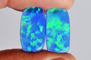 Pareja de Ópalos Naturales Azul Verde Rectangulares de 3 CTW, Tamaño Cabujón 16x8x2 MM, para Fabricación de Joyas, Gema Tallada a Mano - Product Image 3