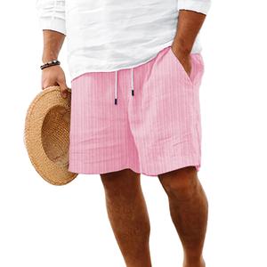 Pantalones cortos con cordón de Color sólido de Jacquard a rayas para hombre, pantalones de moda transpirables relajados informales para playa y Deportes - Product Image 2