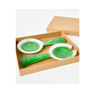 Cuillère de service ronde en résine avec couleur verte Salade de riz Café Dessert Cuillères à soupe avec emballage en boîte - Product Image 1