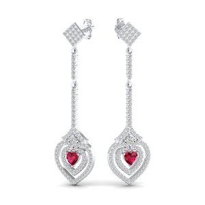 ต่างหูห้อยประดับพลอยทับทิมทรงหัวใจ 0.5 กะรัต พร้อมมอยส์ซาไนต์ ทองคำแท้ 14K 18K ดีไซน์หรูหราจาก REYES สำหรับผู้หญิง เครื่องประดับชั้นดี - Product Image 1