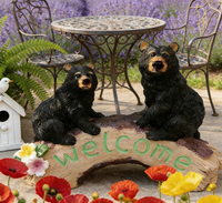 Statue de jardin en résine en forme d'ours noir, panneau de bienvenue pour la famille, figurine d'ours pour décoration extérieure