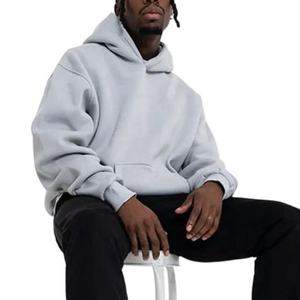 Sweats à capuche Hip Hop de luxe pour hommes impression bouffante personnalisée 100% coton sans ficelle surdimensionné blanc poids lourd Boxy sweats à capuche courts pour hommes - Product Image 5