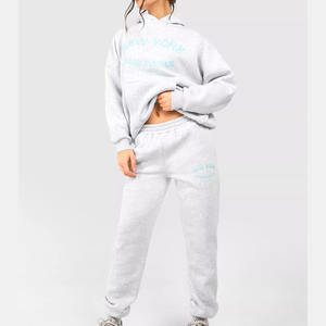 Conjunto de chándal de lana de algodón de 2 piezas informal para mujer 2025/2026 Crop Top Sudadera con capucha de gran tamaño de longitud completa Anti-Pilling al por mayor personalizado - Product Image 5