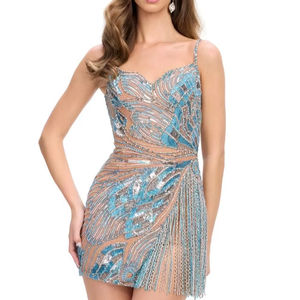 Nouvelles robes de soirée en maille polymère pour femmes élégantes Slim sans manches brodé A-ligne décolleté en cœur écologique antistatique pour - Product Image 1