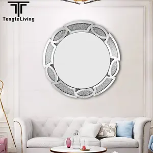 Modern Fashion Wall-Mounted Decor Mirror Crystal Frame Circle Mirror for Bathroom and Living Room Bathroom Wall Mirror